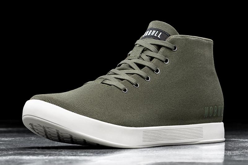 Dark / Green Nobull Ivy Ivory Canvas Mid Men's Trainers | CA R1398V